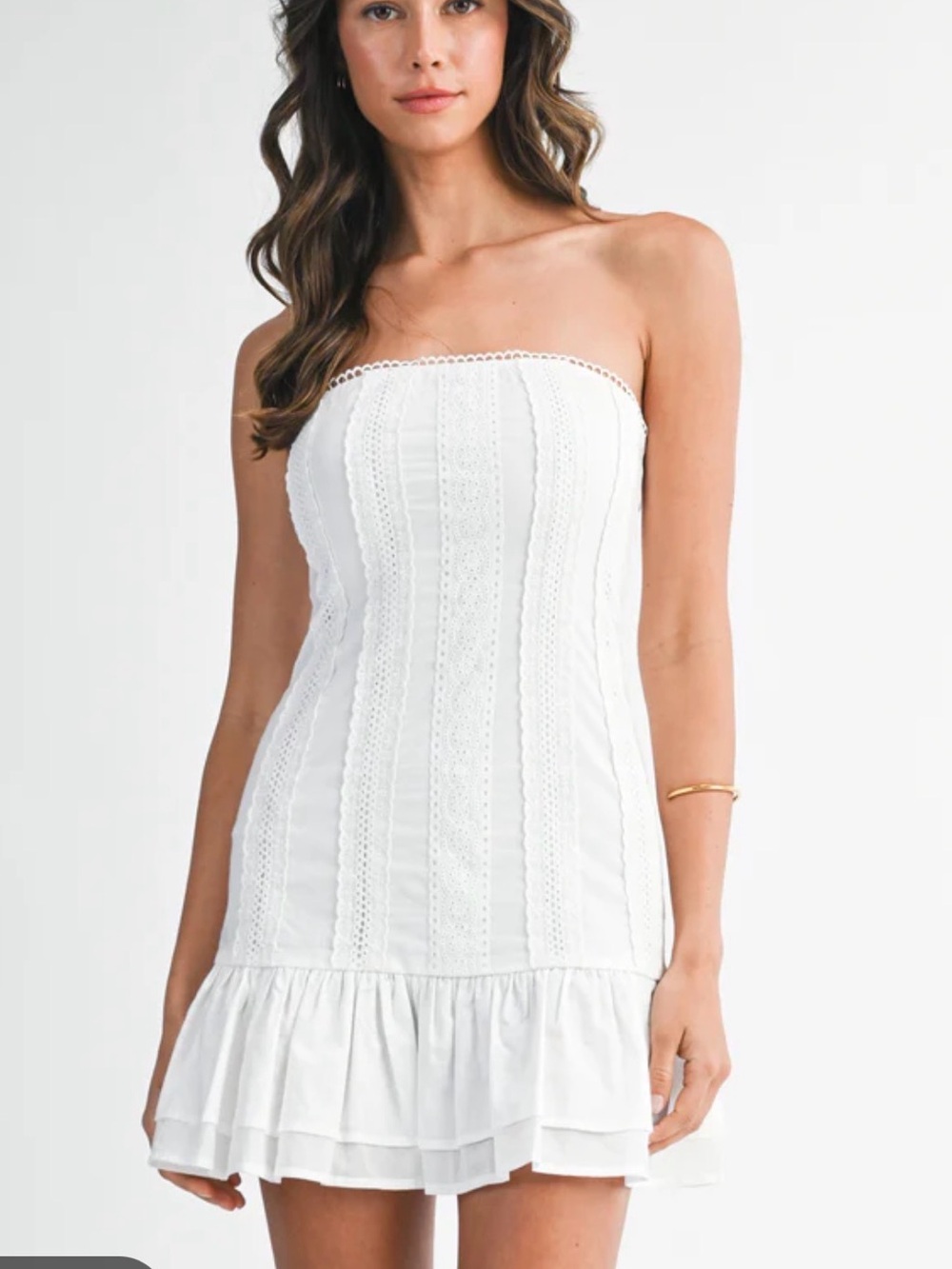 Mable White Eyelet KRYSTI TUBE LACE MINI DRESS Sz Med (m)